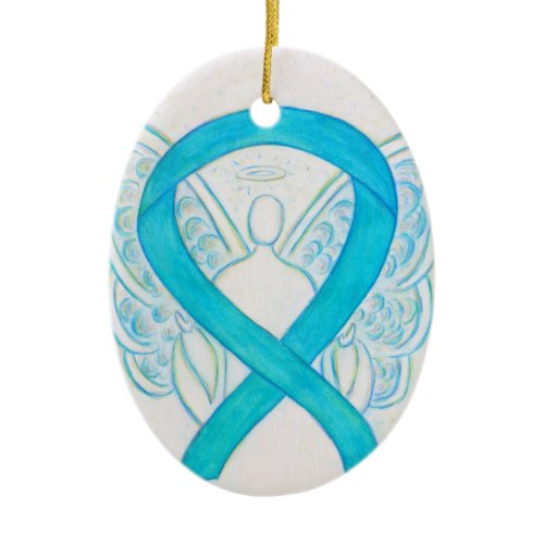 Turquoise Blue Awareness Ribbon Angel Ornament