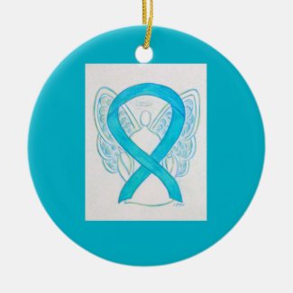 Turquoise Blue Awareness Ribbon Angel Ornaments