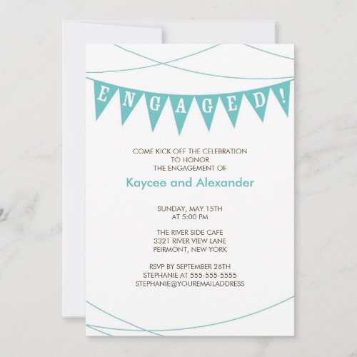 Turquoise Blue Banner Engagement Invitations