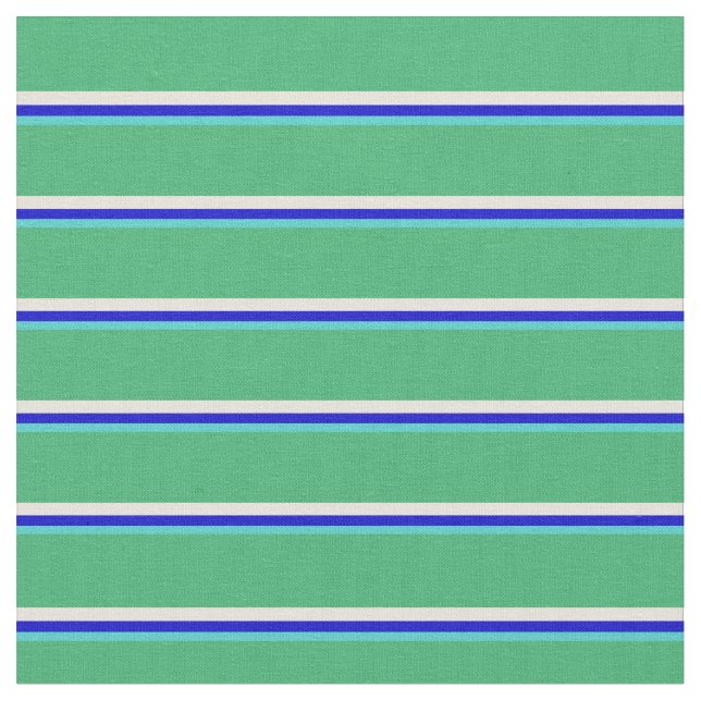 Turquoise, Blue, Beige & Sea Green Stripes Fabric (Close Up)