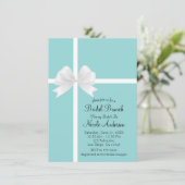 Turquoise Blue Big White Bow Bridal Shower Invitation (Standing Front)