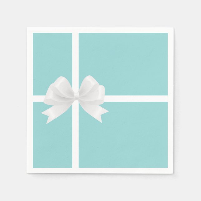 Turquoise Blue Big White Bow Bridal Shower Napkins (Front)