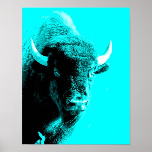 Turquoise Blue Bison Buffalo Wildlife Portrait  Poster