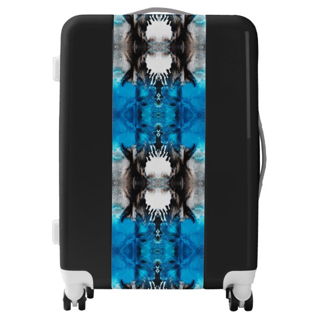 Turquoise Blue, Black and White Abstract Luggage (Front)