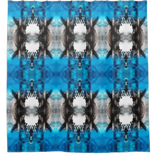 Turquoise Blue, Black and White Abstract Shower Curtain