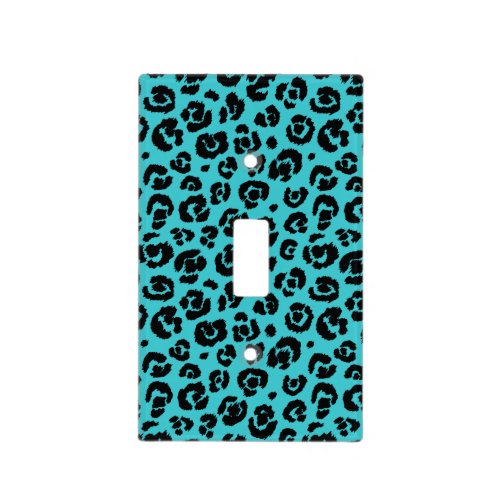 Turquoise Blue Black Leopard Print Light Switch Cover