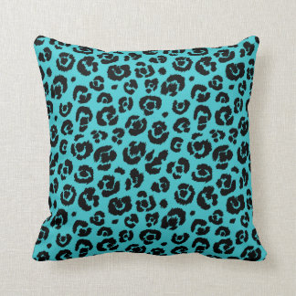 Turquoise Blue Black Leopard Print Throw Pillow