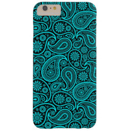 Turquoise-Blue &amp; Black Retro Paisley Ham Pattern Barely There iPhone 6 Plus Case
