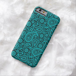 Turquoise-Blue &amp; Black Retro Paisley Ham Pattern Barely There iPhone 6 Case