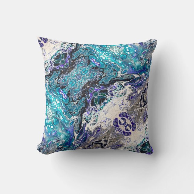 Turquoise Blue Black White Abstract Throw Pillow (Front)