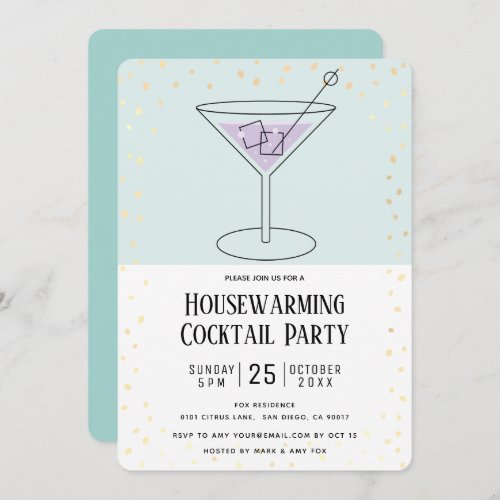 Turquoise Blue Block Housewarming Cocktail Party Invitation