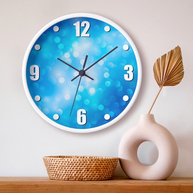 Turquoise blue bokeh ombre abstract dots simple  large clock (Creator Uploaded)
