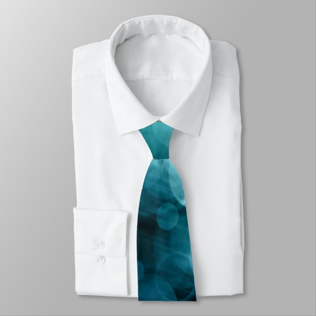 Turquoise Blue Bokeh Pattern Men's Tie (Tied)