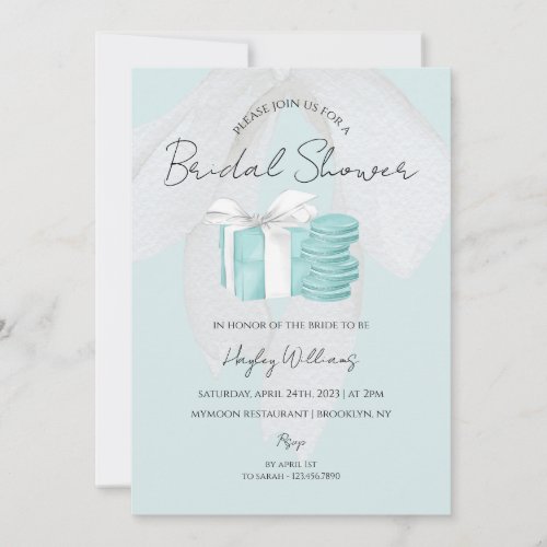 Turquoise Blue Bow Bridal Shower Invitation