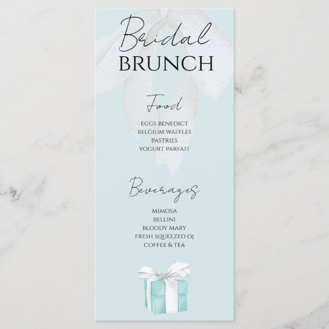 Turquoise Blue Bow Bridal Shower Menu (Front)