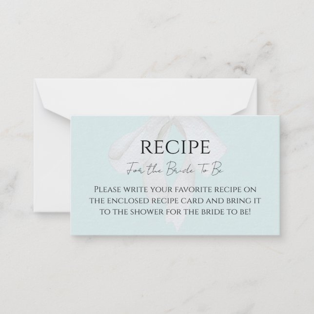 Turquoise Blue Bow Bridal Shower Recipe Card (Front)