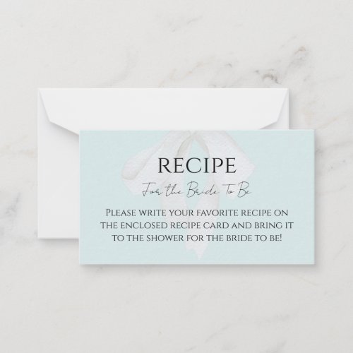 Turquoise Blue Bow Bridal Shower Recipe Card