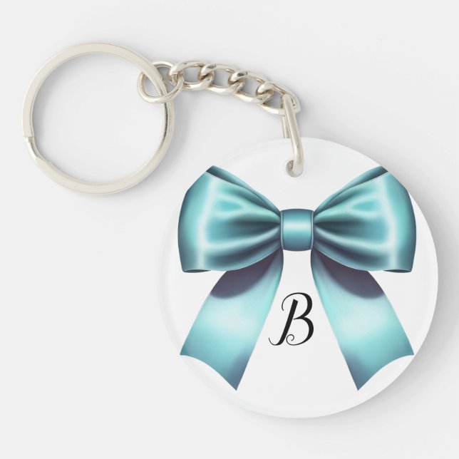 Turquoise Blue Bow Elegant Bridal Shower Wedding Keychain (Front)