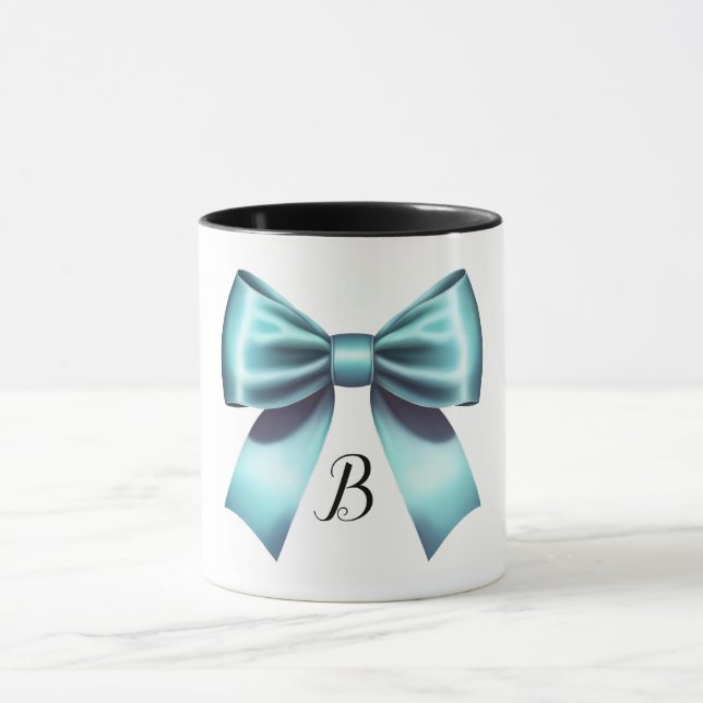 Turquoise Blue Bow Elegant Bridal Shower Wedding Mug (Center)