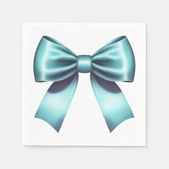 Turquoise Blue Bow Elegant Bridal Shower Wedding Napkins (Front)