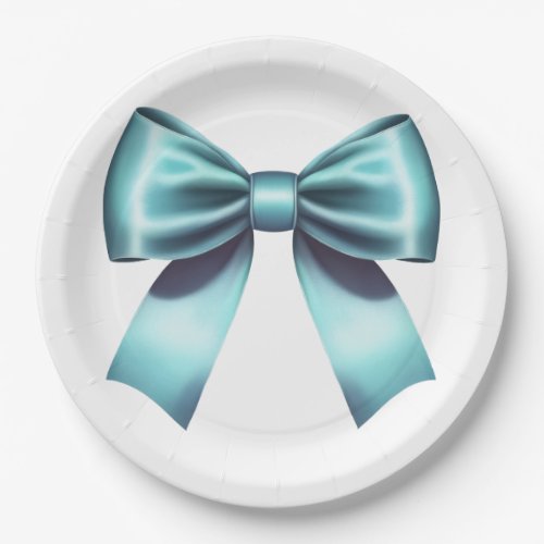 Turquoise Blue Bow Elegant Bridal Shower Wedding Paper Plates