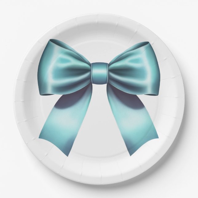 Turquoise Blue Bow Elegant Bridal Shower Wedding Paper Plates (Front)