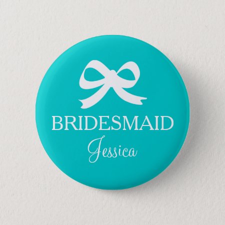 Turquoise Blue Bridesmaid Button For Wedding Party