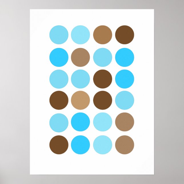 Turquoise Blue & Brown Dots Modern Pattern Poster (Front)