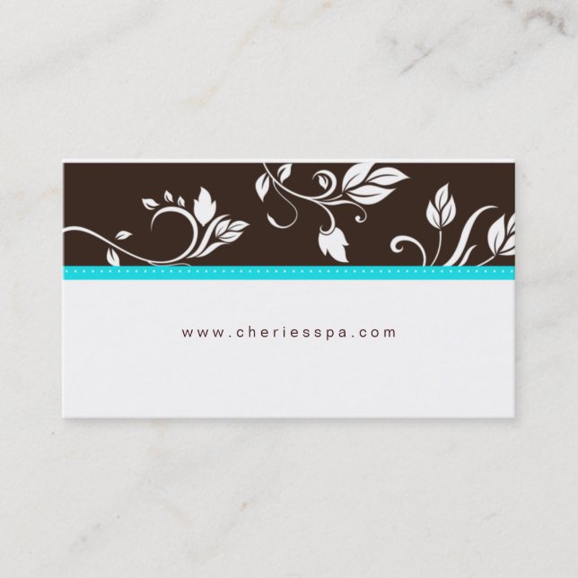 Turquoise Blue Brown Floral Trendy business card (Front)