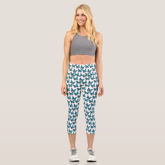 Turquoise Blue Butterflies Leggings (Front)