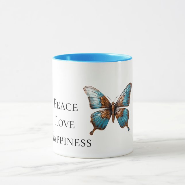 Turquoise Blue Butterflies Mug (Center)