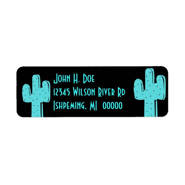 Turquoise Blue Cactus & Black Return Addr Labels (Front)