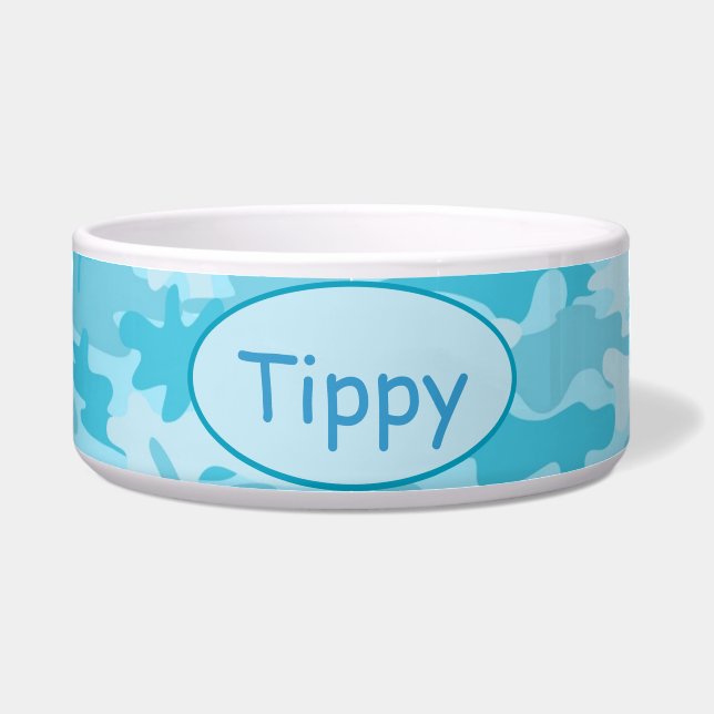 Turquoise Blue Camo Camoflauge Custom Pet Bowl (Front)