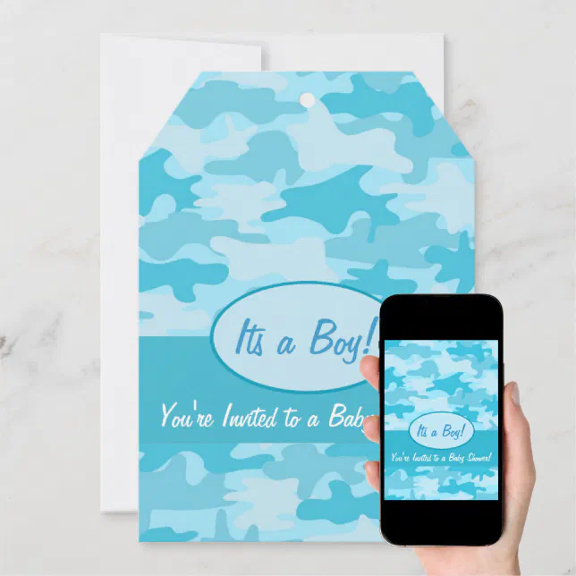 Turquoise Blue Camo Camouflage Baby Shower Invitation | Zazzle