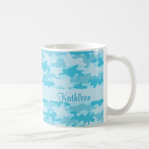 Turquoise Blue Camo Camouflage Name Personalized Coffee Mug