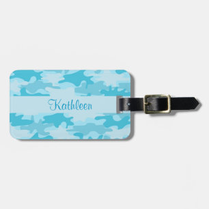 Turquoise Blue Camo Camouflage Name Personalized Luggage Tag