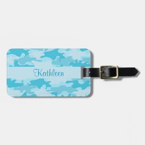 Turquoise Blue Camo Camouflage Name Personalized Luggage Tag