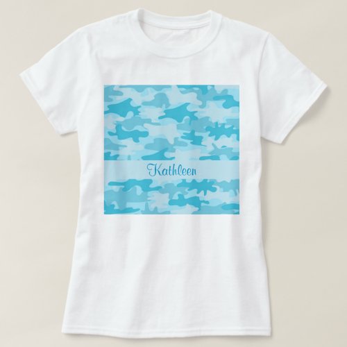 Turquoise Blue Camo Camouflage Name Personalized T_Shirt