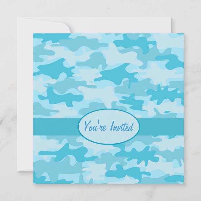 Turquoise Blue Camo Camouflage Party Event Invitation (Front)