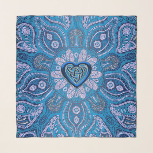 Turquoise Blue Celtic Heart Knot Mandala Scarf