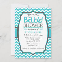 Turquoise Blue Chevron Baby Shower Invitation