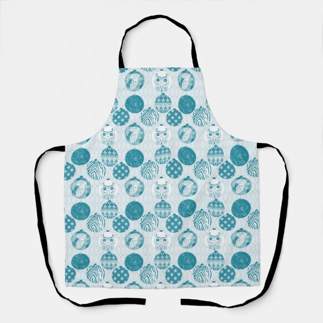 Turquoise , Blue , Christmas pattern Apron (Front)