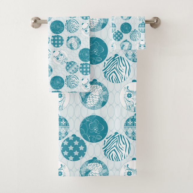 Turquoise , Blue , Christmas pattern Bath Towel Set (Insitu)