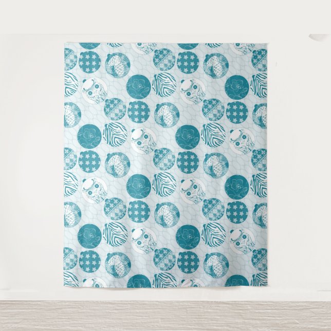 Turquoise , Blue , Christmas pattern  Tapestry (Front)