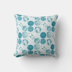 Turquoise , Blue , Christmas pattern Throw Pillow