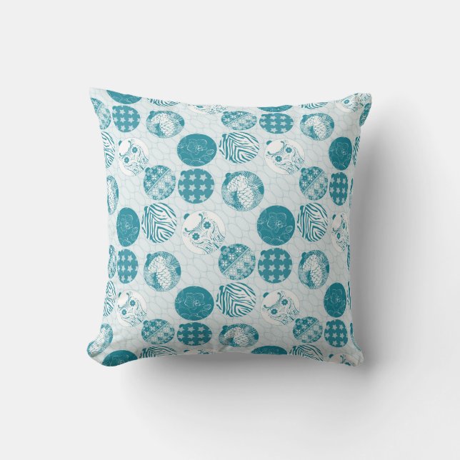 Turquoise , Blue , Christmas pattern  Throw Pillow (Front)