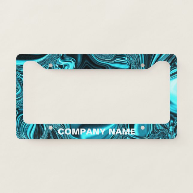 Turquoise Blue Chrome with Company Name License Plate Frame (Front)