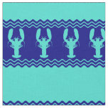 Turquoise Blue Coastal Lobster Stripes Fabric