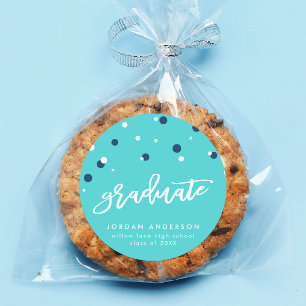 Turquoise Blue Confetti Graduate Graduation Classic Round Sticker