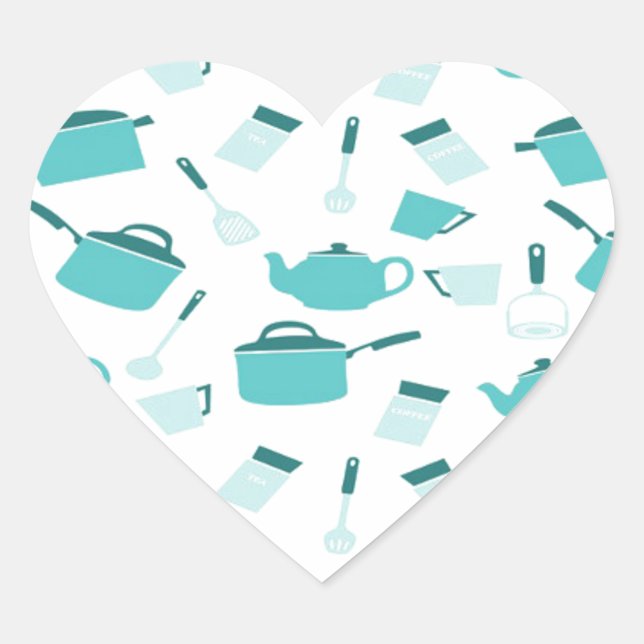 Turquoise Blue Cooking Kitchen Utensils Abstract Heart Sticker (Front)